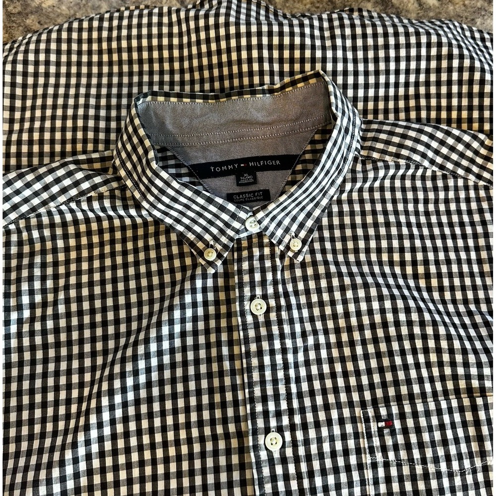 Tommy Hilfiger Gingham Button-down Shirt Size XL Classic Fit Black White Check